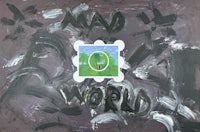 a painting with the words mad world on it